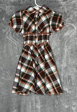 Maria Elena Girls Toddler Size 2 Brown Green Orange White Plaid Dress